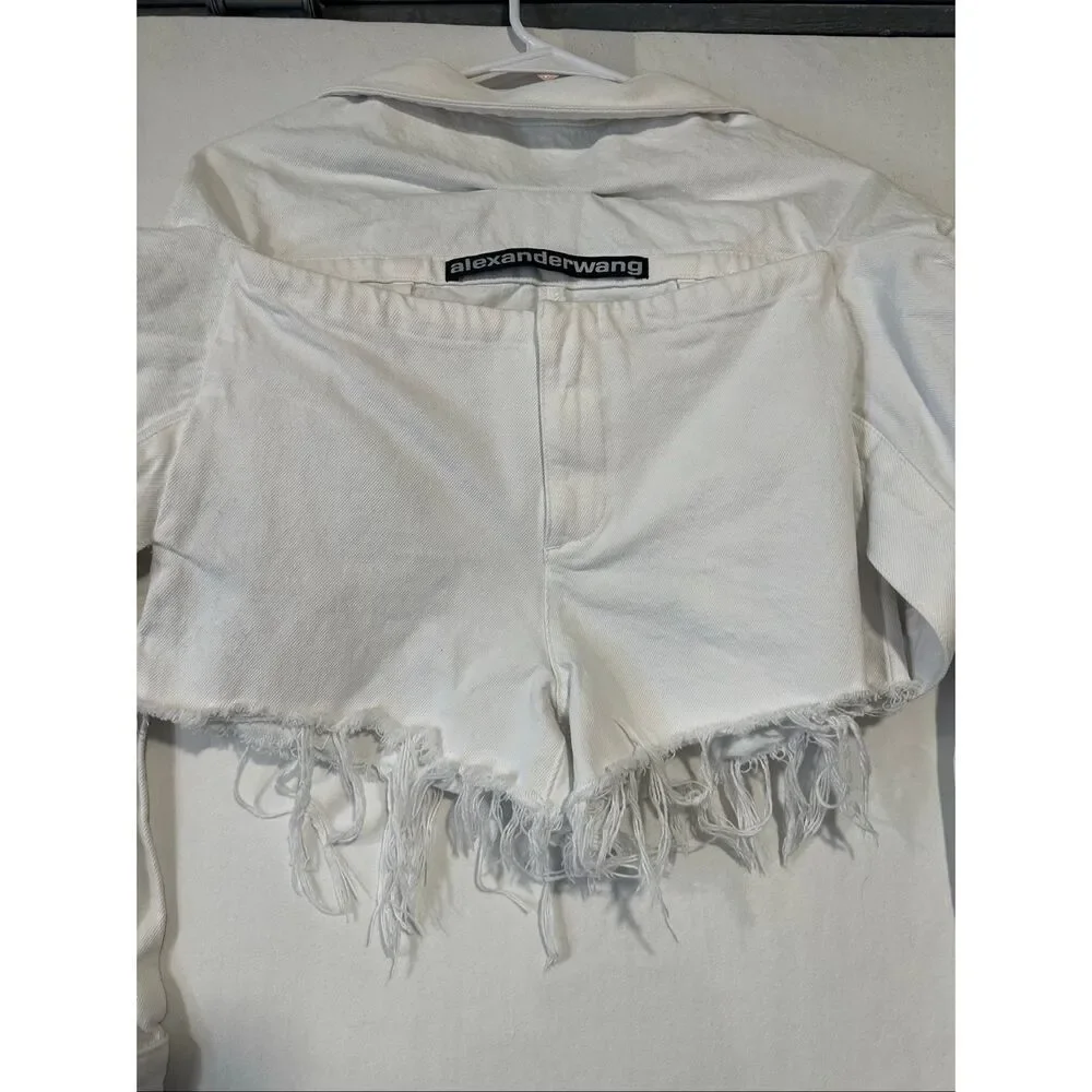 Alexander Wang Deconstructed Hybrid Denim Shorts Attached Jacket White Sz 25